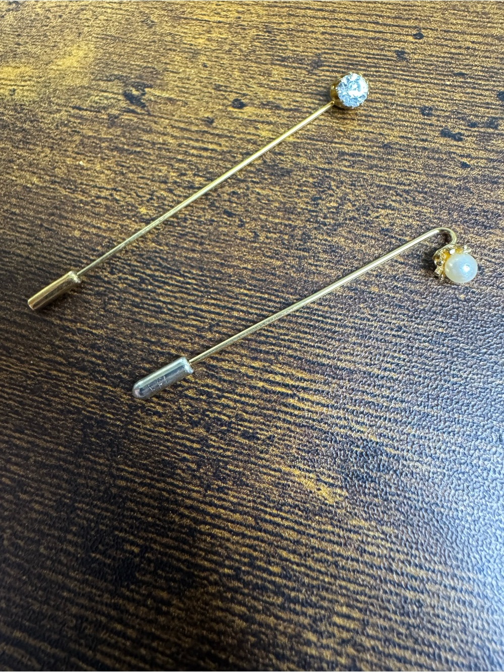 Vintage Stick Pins Faux Pearl and Rhinestone In Gold Tone - Dainty Delicate